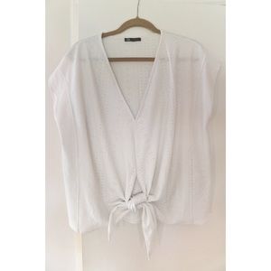White Zara tie front top